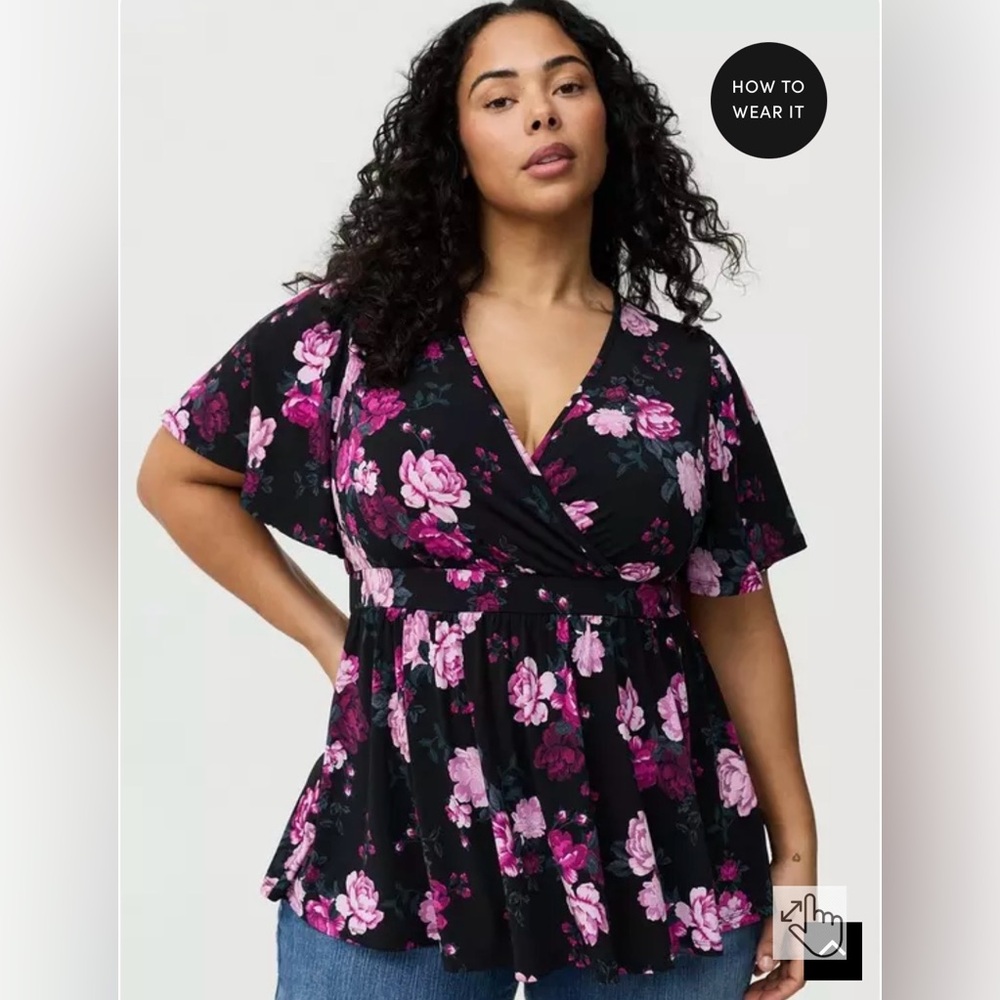 Plus-Size Flutter Sleeve Surplice Babydoll Top